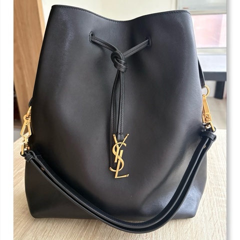 YSL 聖羅蘭 黑色 小羊皮 抽繩水桶包