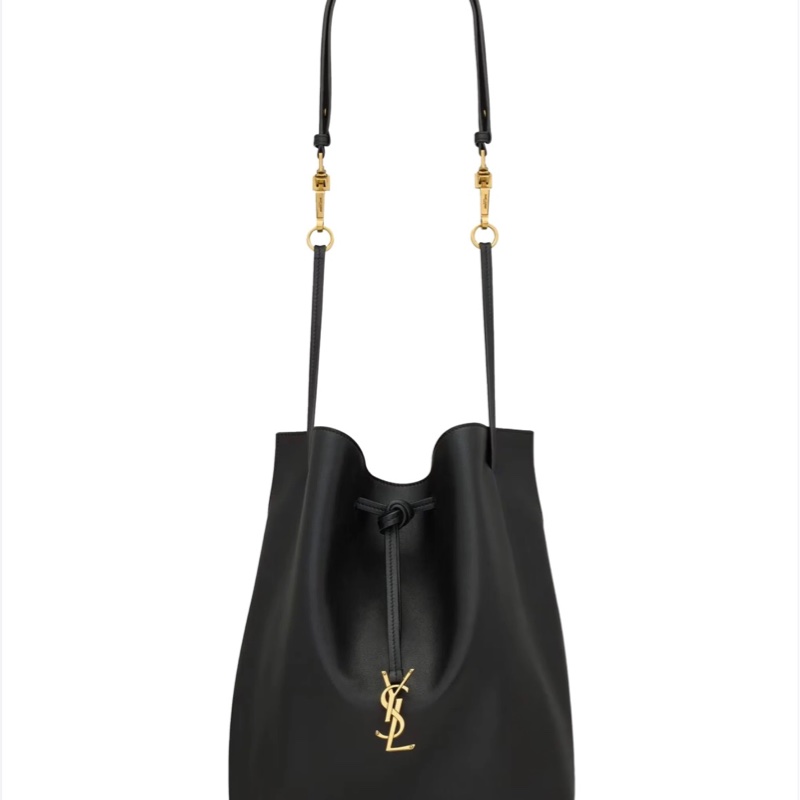 YSL 聖羅蘭 黑色 小羊皮 抽繩水桶包-2