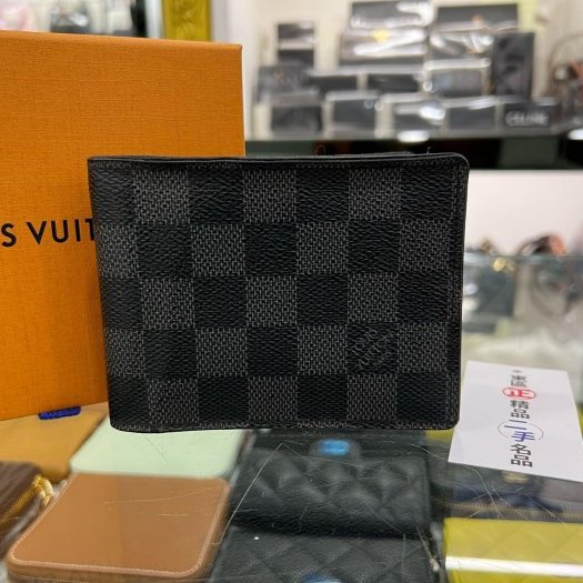 東區正精品㊣LOUIS VUITTON LV N62663 黑灰格棋盤格內交叉對開短夾 RZ5793-0