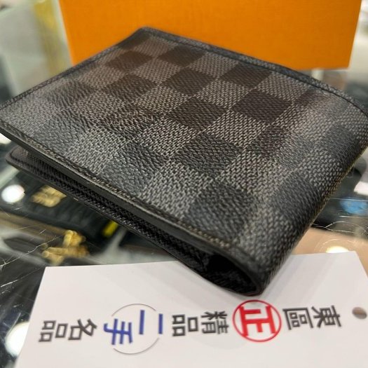 東區正精品㊣LOUIS VUITTON LV N62663 黑灰格棋盤格內交叉對開短夾 RZ5793-3