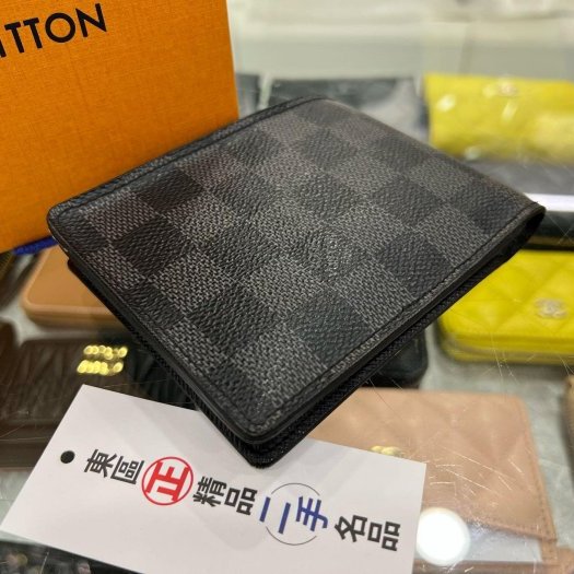 東區正精品㊣LOUIS VUITTON LV N62663 黑灰格棋盤格內交叉對開短夾 RZ5793-4