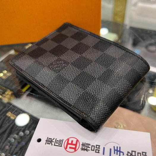 東區正精品㊣LOUIS VUITTON LV N62663 黑灰格棋盤格內交叉對開短夾 RZ5793-5