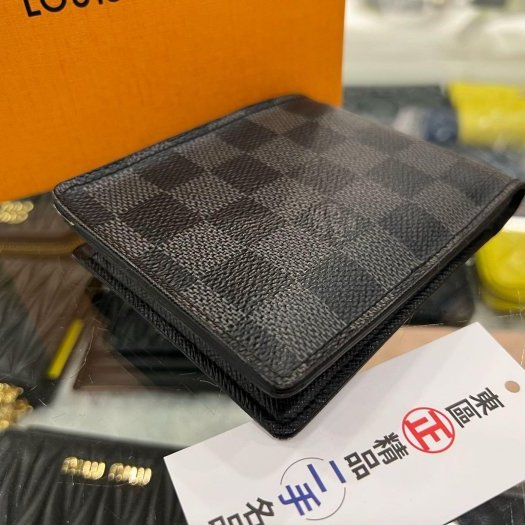 東區正精品㊣LOUIS VUITTON LV N62663 黑灰格棋盤格內交叉對開短夾 RZ5793-6