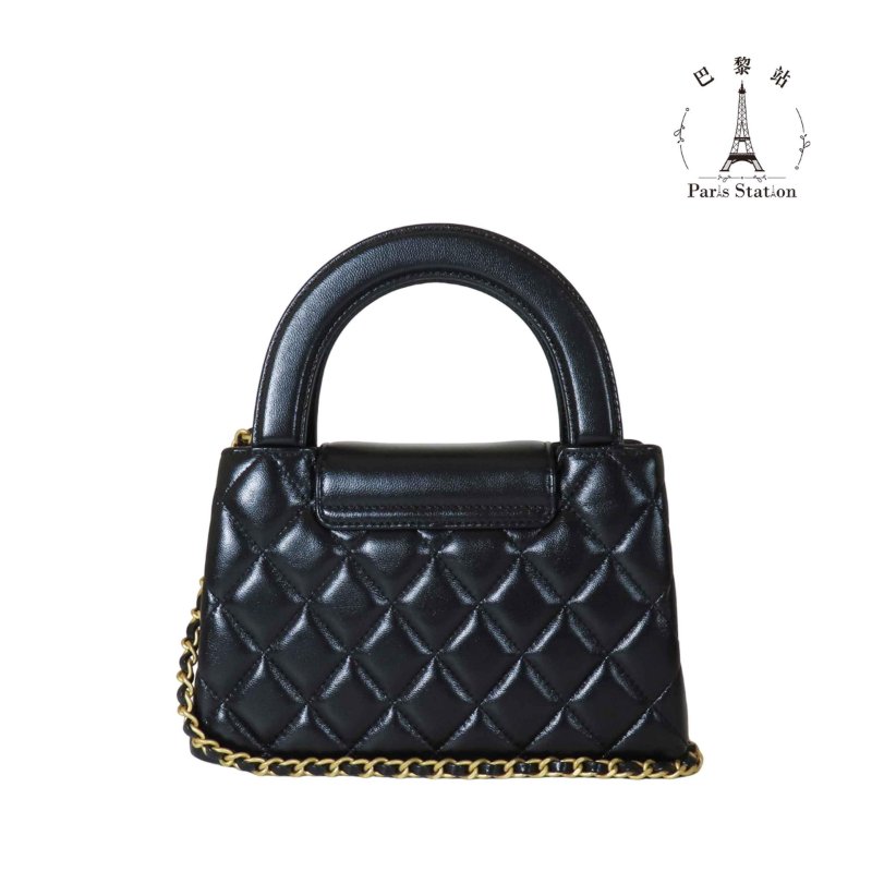 【巴黎站二手名牌專賣店】＊全新現貨＊CHANEL香奈兒真品＊Kelly Mini黑色菱格紋小羊皮金雙C手提兩用包 金鍊斜背包-1