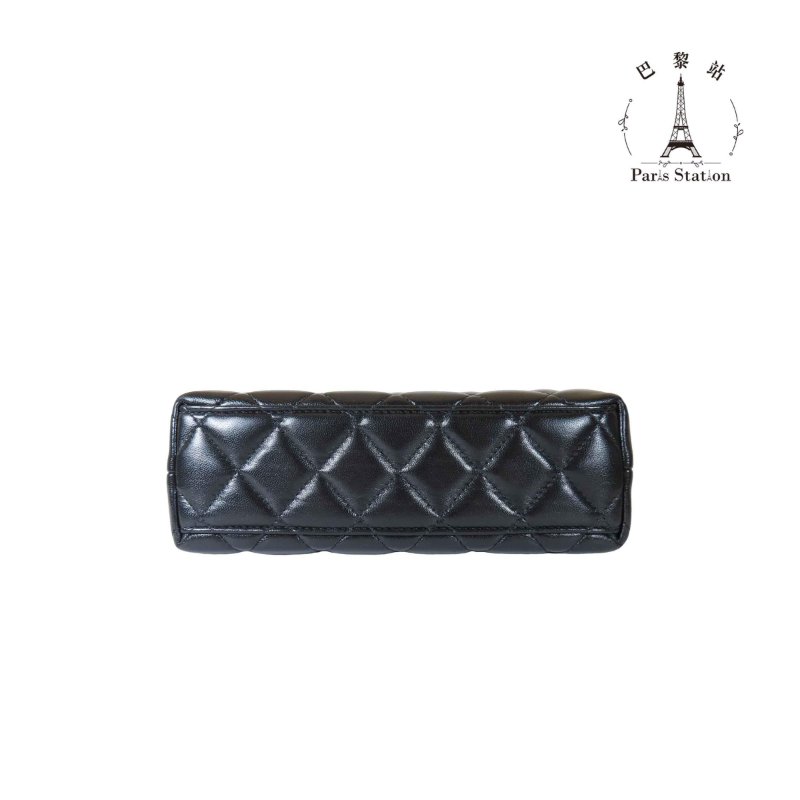 【巴黎站二手名牌專賣店】＊全新現貨＊CHANEL香奈兒真品＊Kelly Mini黑色菱格紋小羊皮金雙C手提兩用包 金鍊斜背包-2