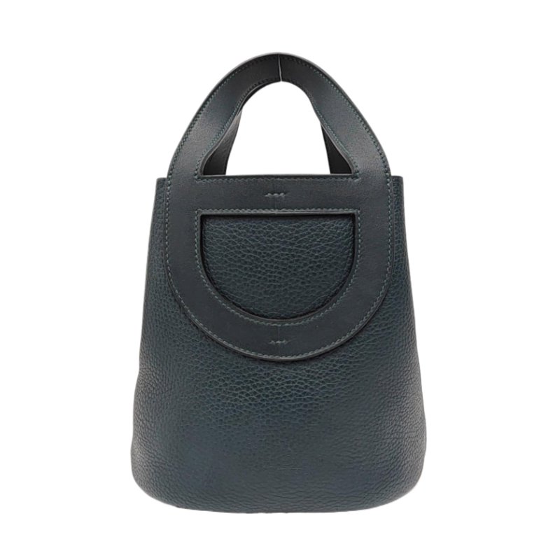 HERMÈS In-The-Loop 18 松柏綠Clemence牛皮豬鼻子手提包 金色五金 U刻-0
