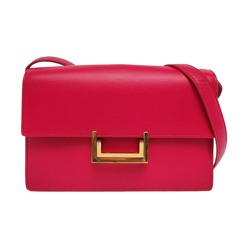 YSL DOMINO 玫紅色牛皮單肩包斜挎包 金色五金-0