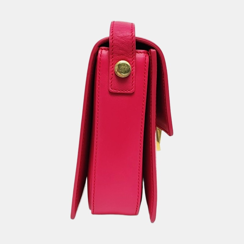YSL DOMINO 玫紅色牛皮單肩包斜挎包 金色五金-3