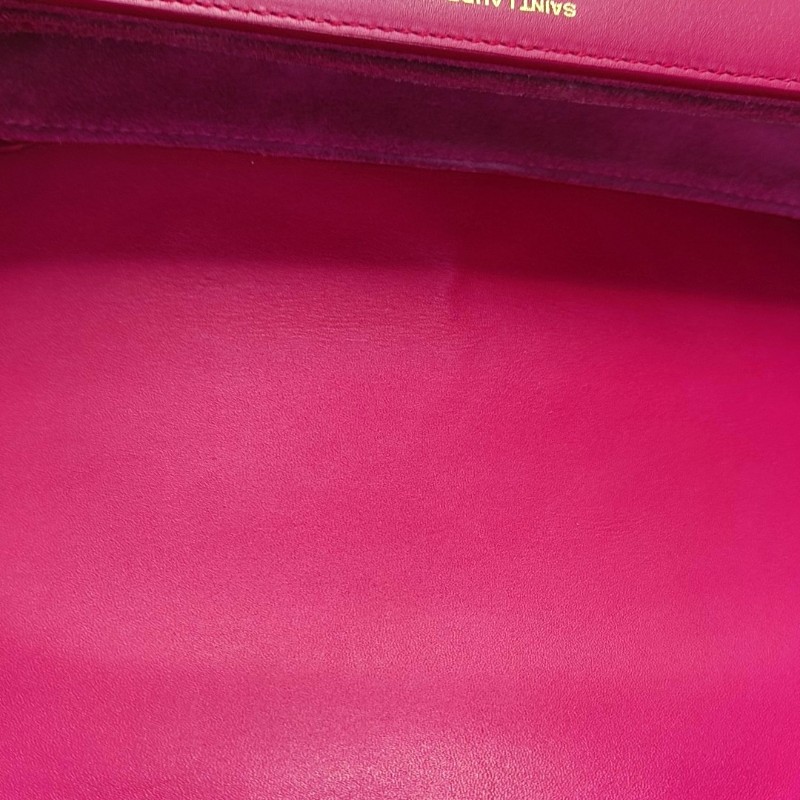 YSL DOMINO 玫紅色牛皮單肩包斜挎包 金色五金-7