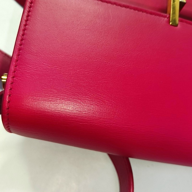 YSL DOMINO 玫紅色牛皮單肩包斜挎包 金色五金-9