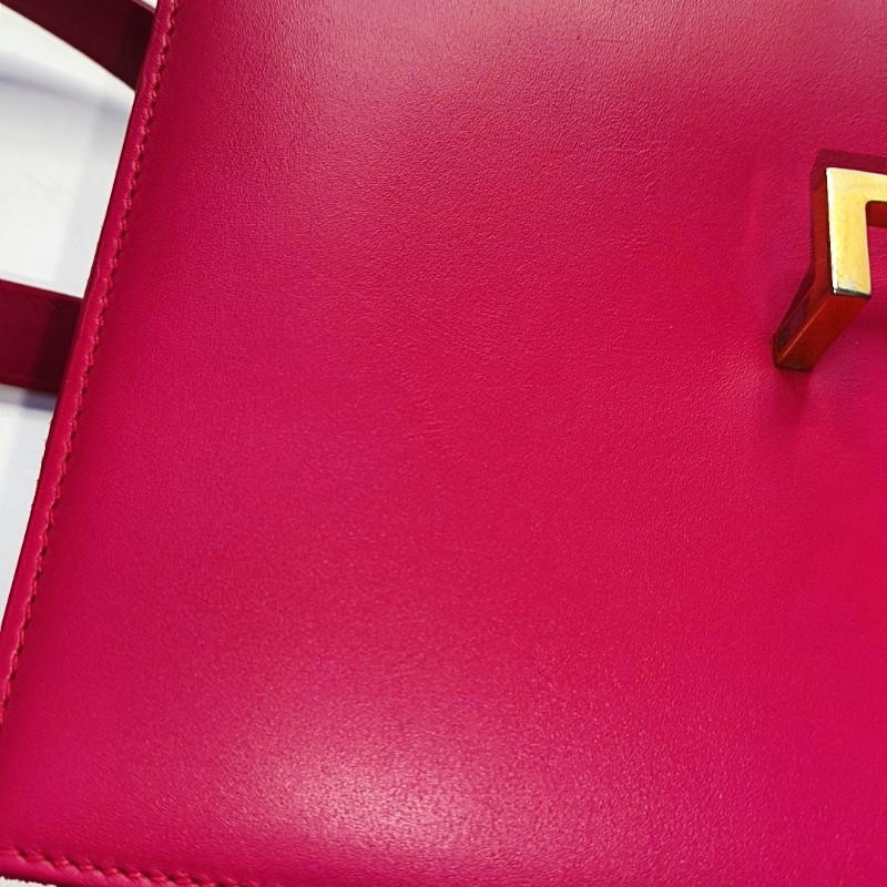 YSL DOMINO 玫紅色牛皮單肩包斜挎包 金色五金-10