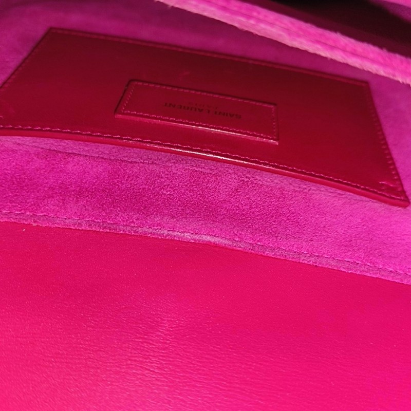 YSL DOMINO 玫紅色牛皮單肩包斜挎包 金色五金-13