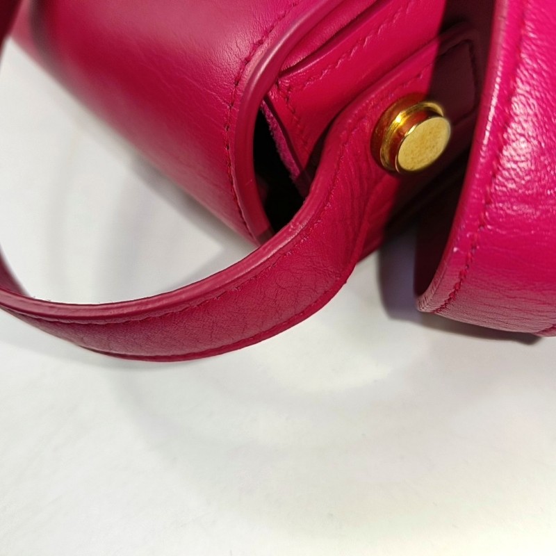 YSL DOMINO 玫紅色牛皮單肩包斜挎包 金色五金-14