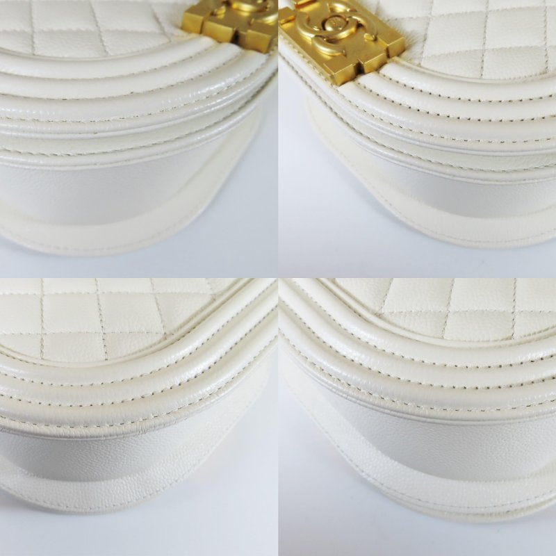 【巴黎站二手名牌專賣店】＊現貨＊CHANEL香奈兒真品＊AS3350白色菱格紋荔枝牛皮金色BOY半圓斜背包-4