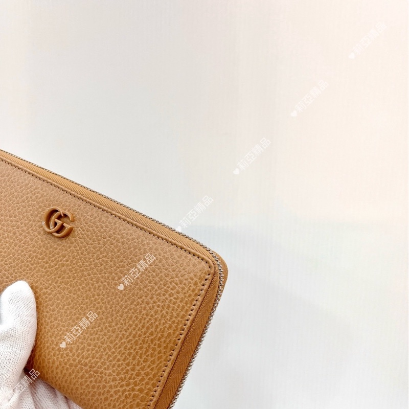 莉亞精品♡Gucci 456117 ㄇ拉長夾 奶茶 二手-9
