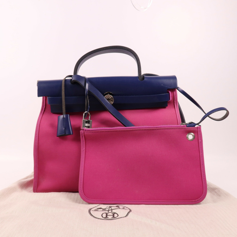 HERMES 帆布Herbag PM銀扣手挽肩背兩用袋Magnolia-22