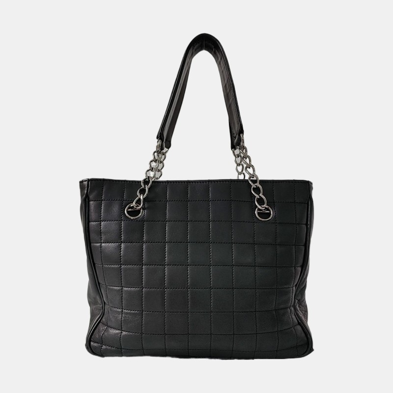 CHANEL DEAUVILLE 黑色羊皮拼貼手提包單肩包 黑色五金 10開 2條可拆卸肩帶-5