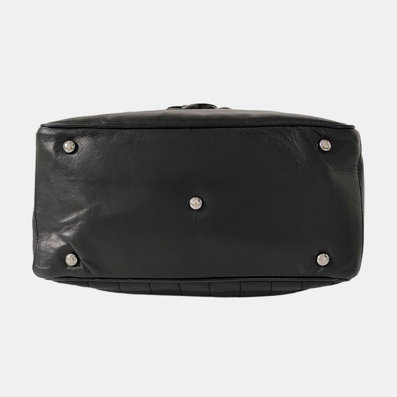 CHANEL DEAUVILLE 黑色羊皮拼貼手提包單肩包 黑色五金 10開 2條可拆卸肩帶-6