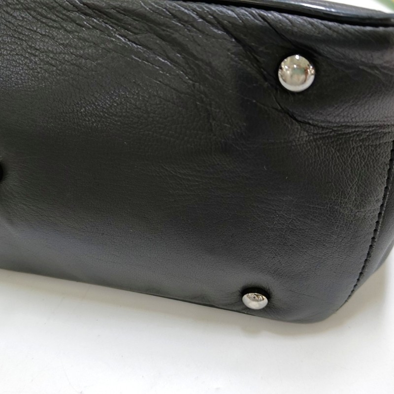 CHANEL DEAUVILLE 黑色羊皮拼貼手提包單肩包 黑色五金 10開 2條可拆卸肩帶-9