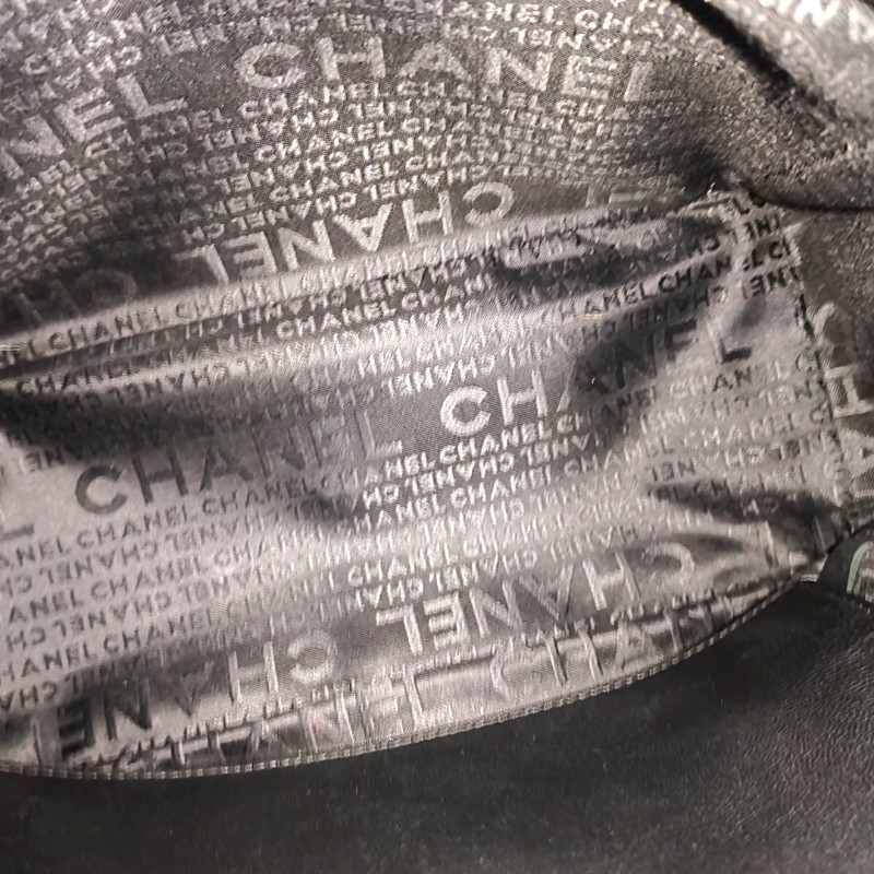 CHANEL DEAUVILLE 黑色羊皮拼貼手提包單肩包 黑色五金 10開 2條可拆卸肩帶-10