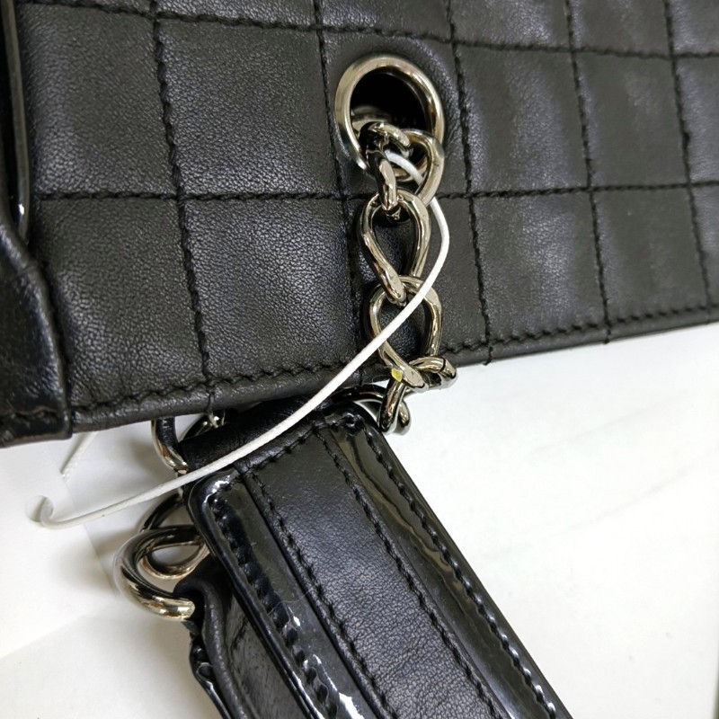 CHANEL DEAUVILLE 黑色羊皮拼貼手提包單肩包 黑色五金 10開 2條可拆卸肩帶-12