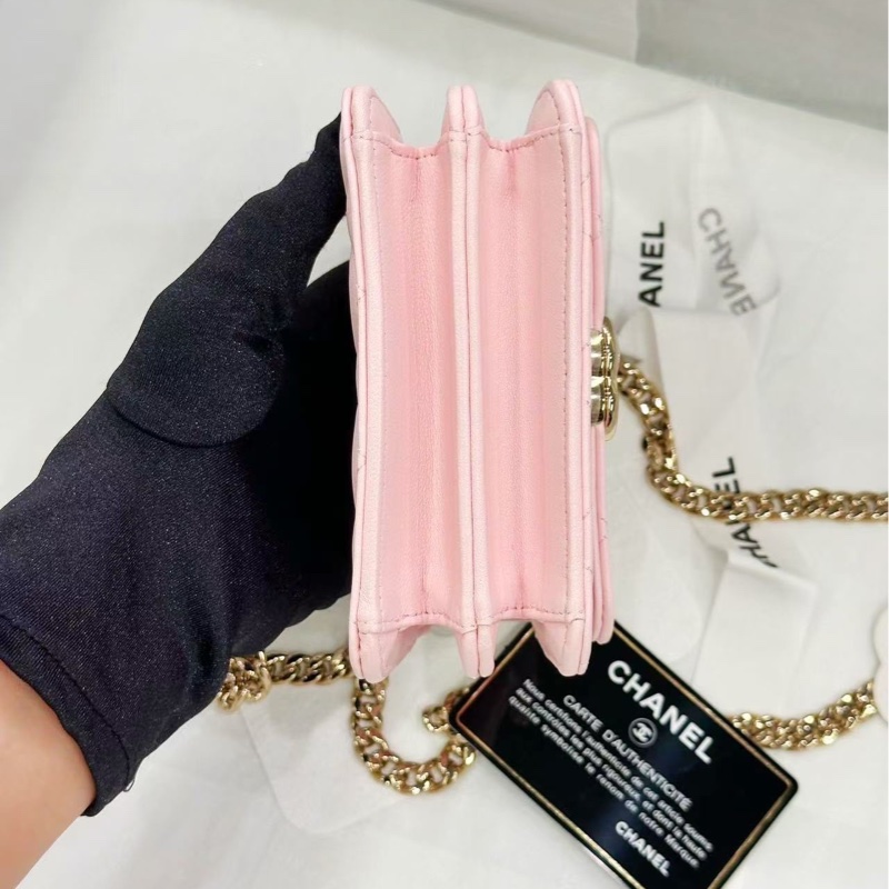 【配件：帶票帶卡大全套 💕】Chanel 22s 琺瑯手柄 小廢包 羊皮 淡粉色/櫻花粉 手提/斜挎包-3