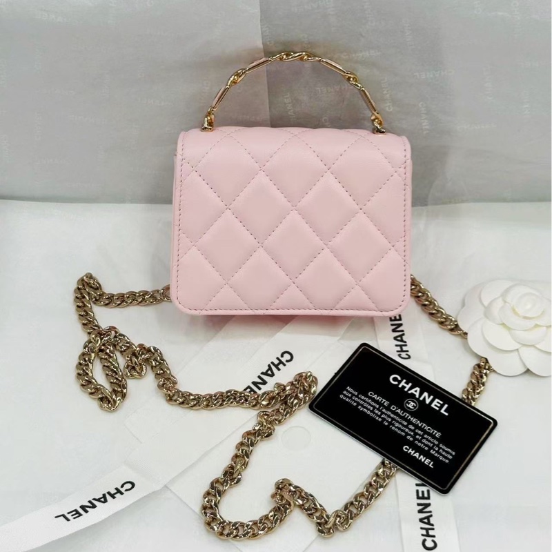 【配件：帶票帶卡大全套 💕】Chanel 22s 琺瑯手柄 小廢包 羊皮 淡粉色/櫻花粉 手提/斜挎包-5