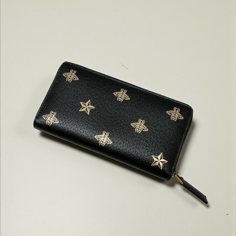 莉亞精品♡Gucci 495062 蜜蜂拉鍊長夾 二手-0