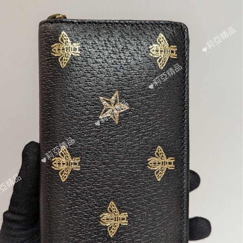莉亞精品♡Gucci 495062 蜜蜂拉鍊長夾 二手-1