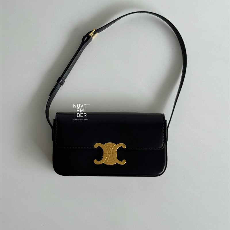 99新🆕 Celine 瑟琳 凱旋門腋下包 黑金-0