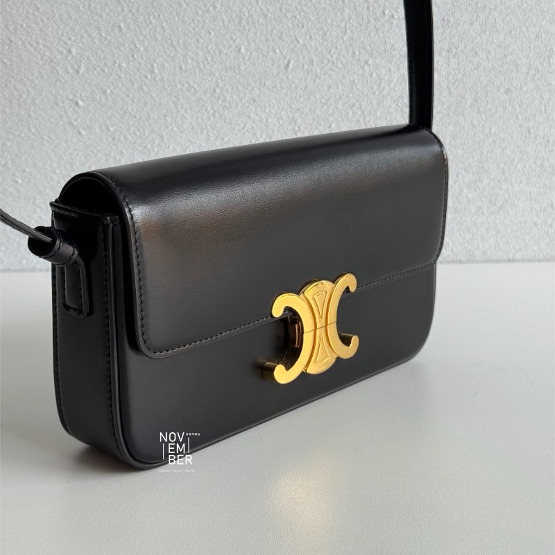 99新🆕 Celine 瑟琳 凱旋門腋下包 黑金-1