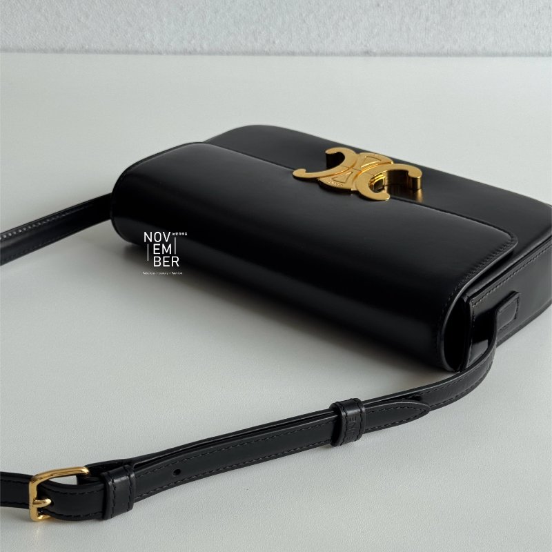 99新🆕 Celine 瑟琳 凱旋門腋下包 黑金-2