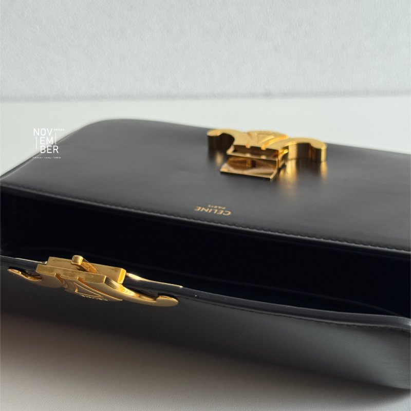 99新🆕 Celine 瑟琳 凱旋門腋下包 黑金-3