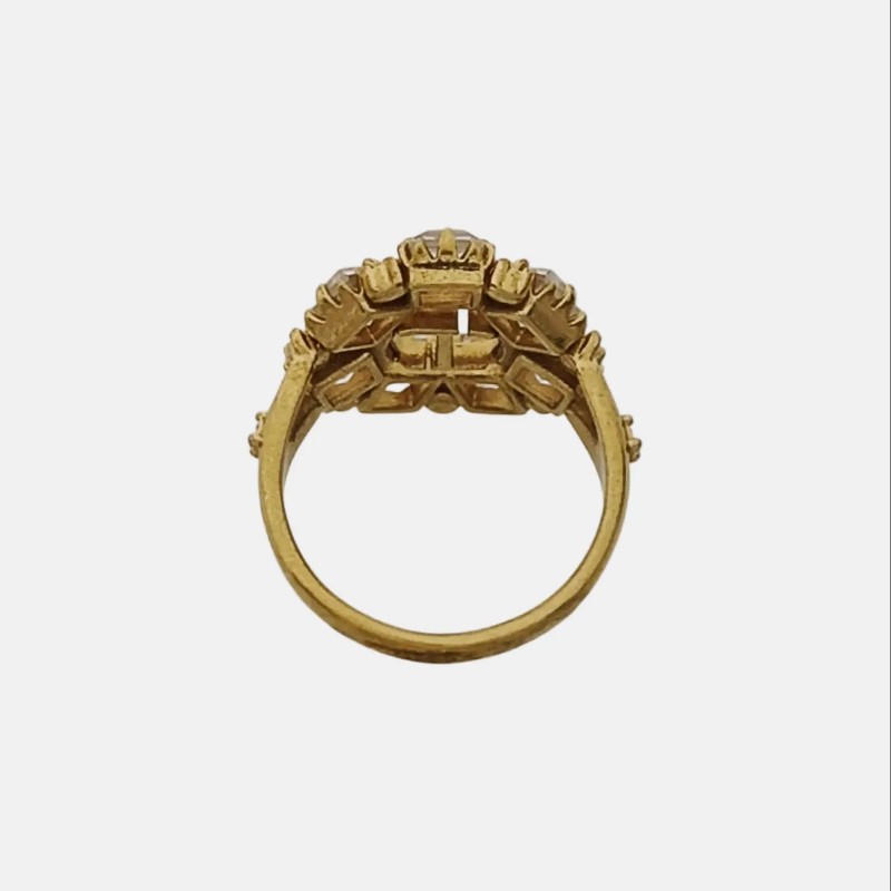 DIOR 歐碼53碼 金色合金人造水晶LOGO戒指-2