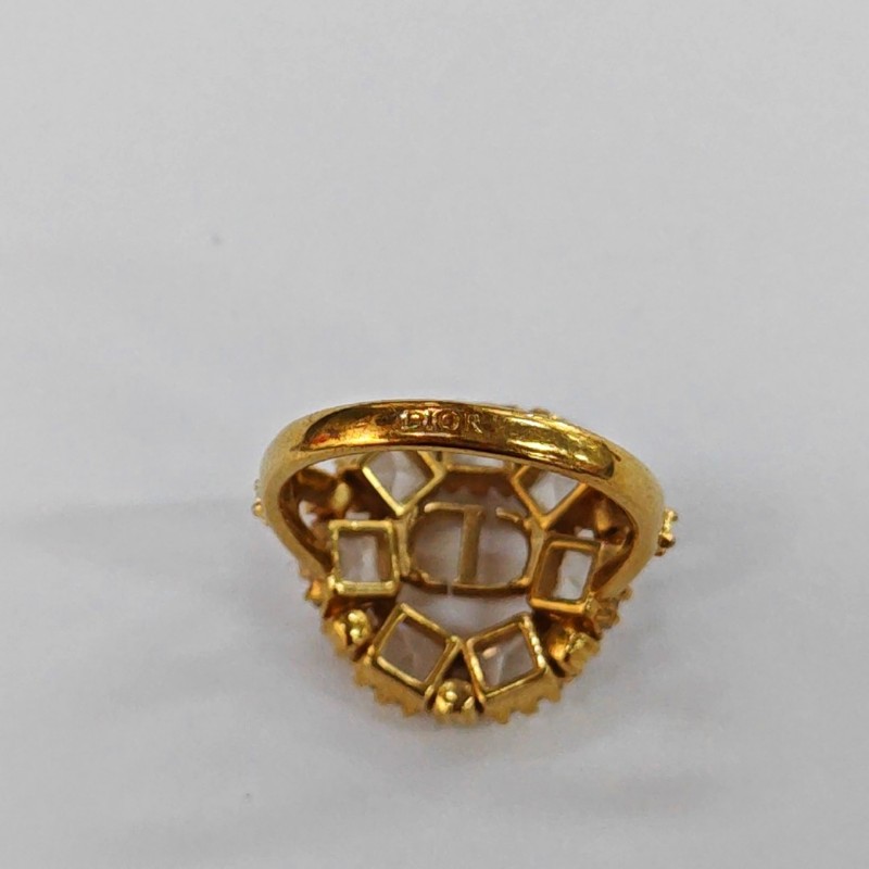 DIOR 歐碼53碼 金色合金人造水晶LOGO戒指-6