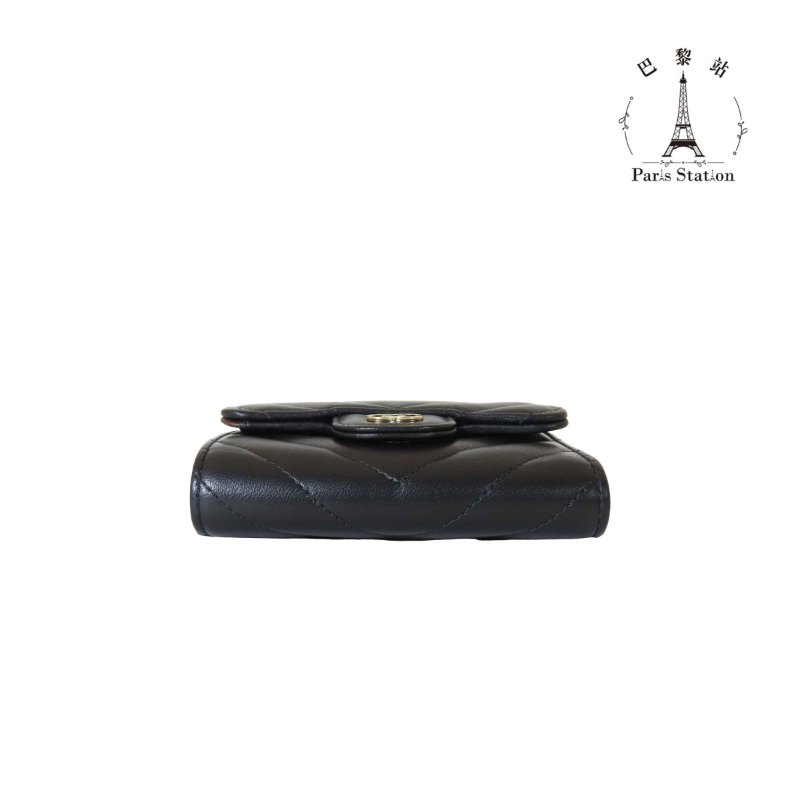 【巴黎站二手名牌專賣店】*現貨*CHANEL 香奈兒 真品*黑色山型紋羊皮銀雙C釦式短夾-2