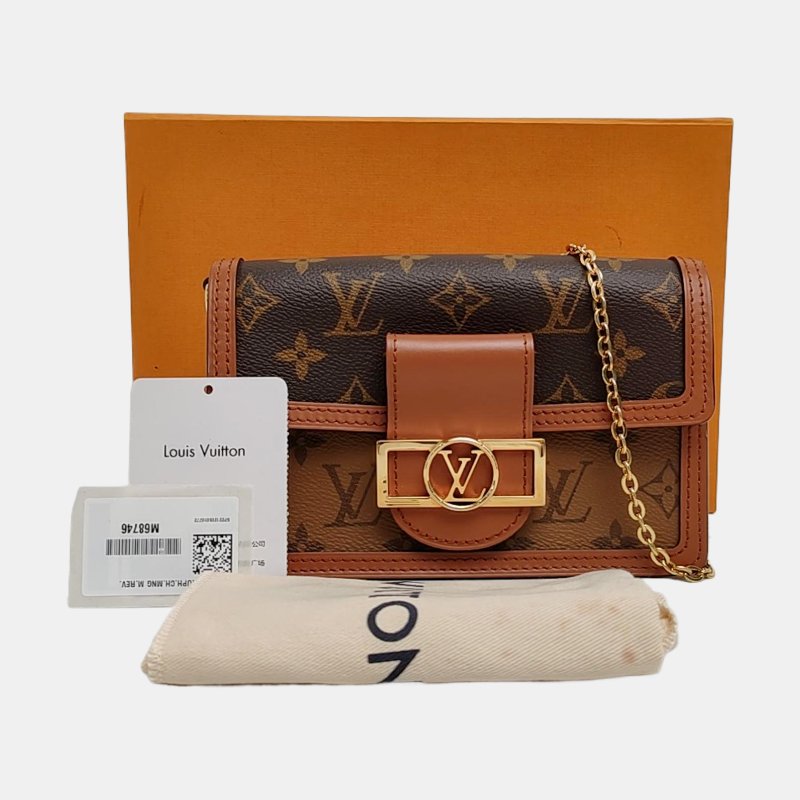 LOUIS VUITTON DAUPHINE WOC 棕色塗層帆布老花達芙妮斜背包單肩包 金色五金 可拆卸肩帶 配件齊全 9.9新-7