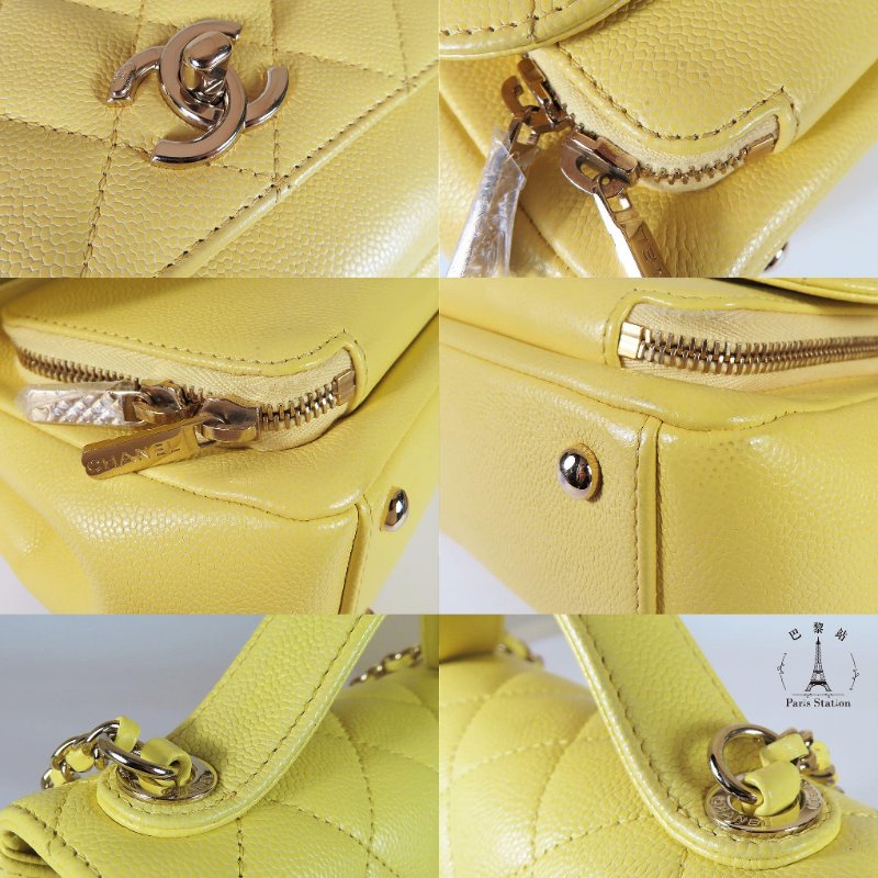 【巴黎站二手名牌專賣店】*現貨*CHANEL香奈兒真品*黃色菱格紋荔枝牛皮淡金色雙C手提斜背兩用包-5