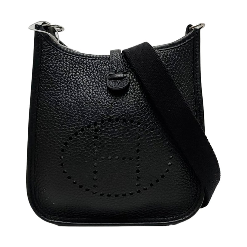 HERMES Evelyne TPM 黑色Clemence牛皮鏤空伊芙琳單肩包斜挎包 銀色五金 U刻 可拆卸肩帶 配件齊全 9.9新-0