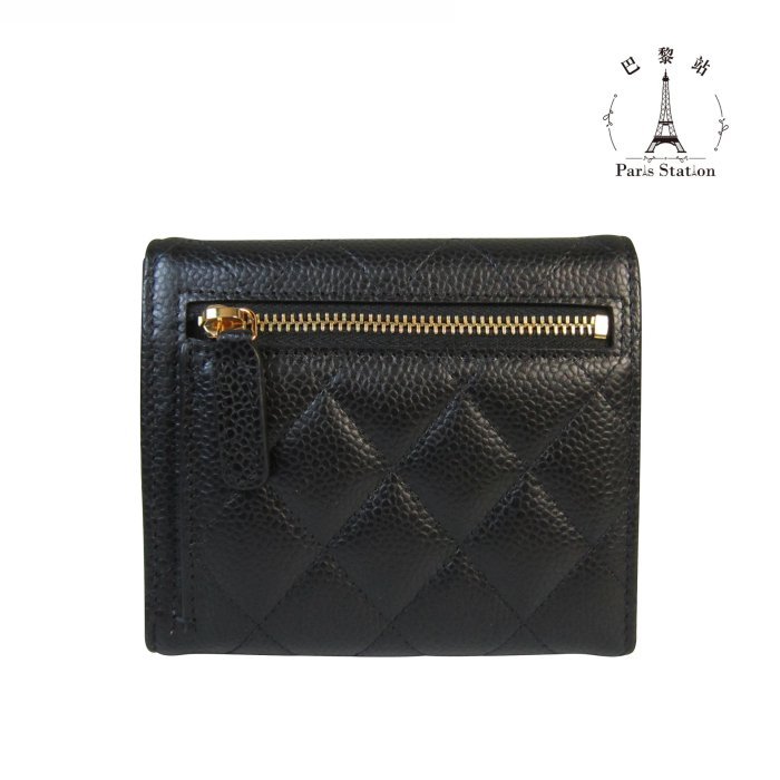 【巴黎站二手名牌專賣店】*全新現貨*CHANEL香奈兒真品*AP0231黑荔枝金雙C三折短夾-1