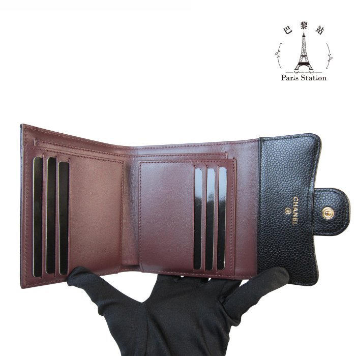 【巴黎站二手名牌專賣店】*全新現貨*CHANEL香奈兒真品*AP0231黑荔枝金雙C三折短夾-3