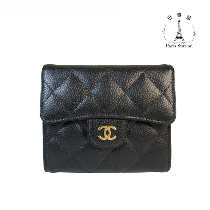 【巴黎站二手名牌專賣店】*全新現貨*CHANEL香奈兒真品*AP0231黑荔枝金雙C三折短夾-4