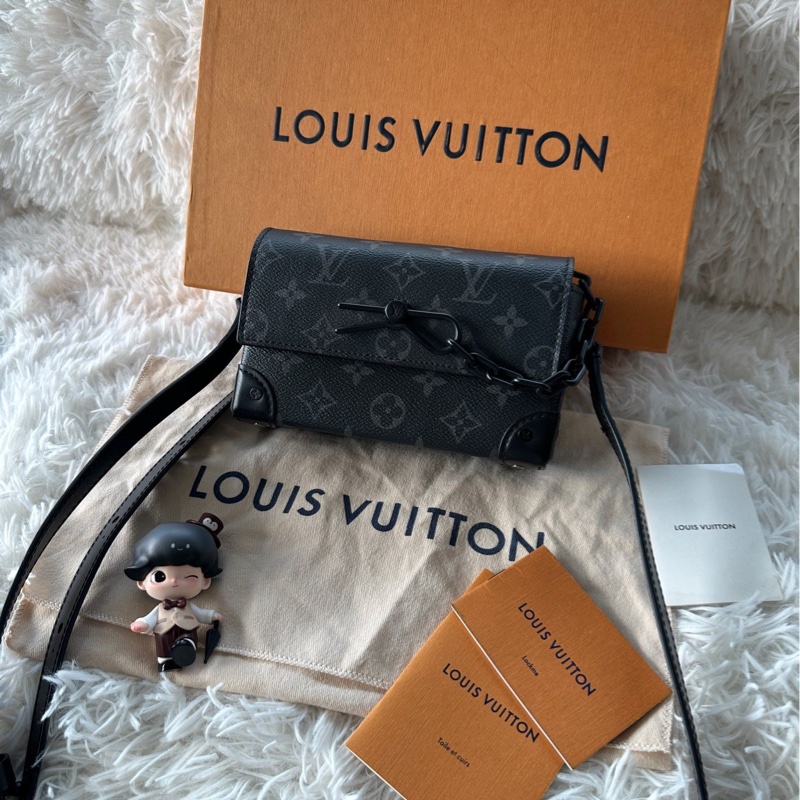 【配件：包裝盒、防塵袋 💕】lv LOUIS VUITTON Steamer 經典老花 印花鎖扣 可調節肩帶 牛皮 小盒子 盒子包 單肩 斜挎 迷你 黑色-1