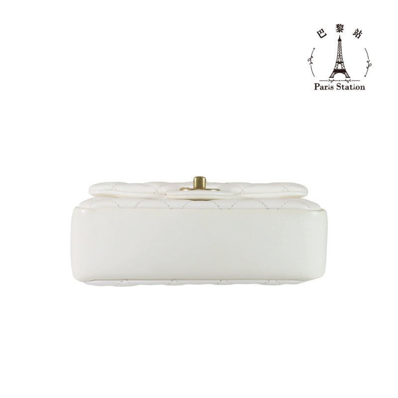 【巴黎站二手名牌專賣店】*現貨*CHANEL香奈兒真品*白色菱格紋小羊皮金色雙C珍珠提把手提斜背兩用鏈包-2