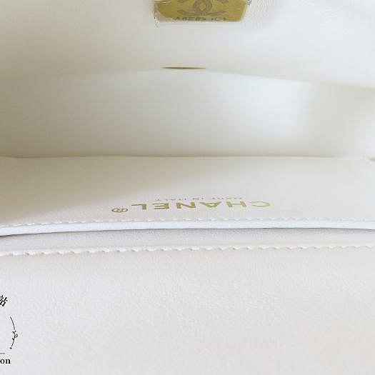 【巴黎站二手名牌專賣店】*現貨*CHANEL香奈兒真品*白色菱格紋小羊皮金色雙C珍珠提把手提斜背兩用鏈包-3