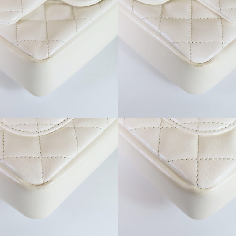 【巴黎站二手名牌專賣店】*現貨*CHANEL香奈兒真品*白色菱格紋小羊皮金色雙C珍珠提把手提斜背兩用鏈包-4