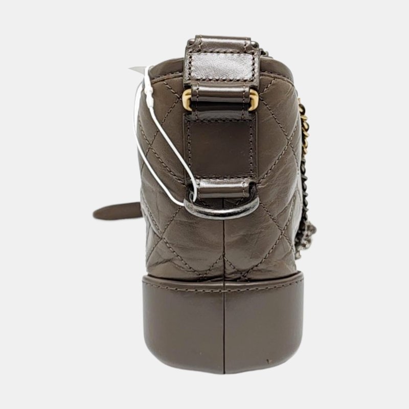 CHANEL GABRIELLE 小號 灰色牛皮菱格紋絎縫流浪包單肩包斜背包 金色銀色釕色五金 26開 可拆式肩帶-2