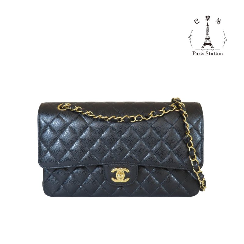 【巴黎站二手名牌專賣店】*現貨*CHANEL香奈兒真品*經典黑色菱格紋荔枝牛皮金雙C COCO 25 金鏈肩背包-0