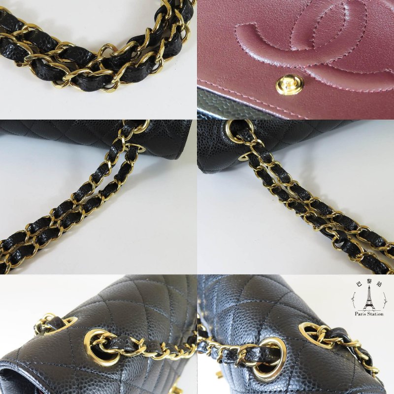 【巴黎站二手名牌專賣店】*現貨*CHANEL香奈兒真品*經典黑色菱格紋荔枝牛皮金雙C COCO 25 金鏈肩背包-6