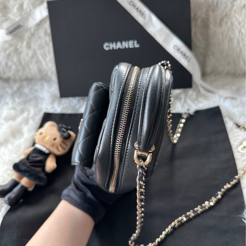 【配件：防塵袋 💕99新】Chanel 24s 小背包 書包 雙肩包 羊皮 黑色-4